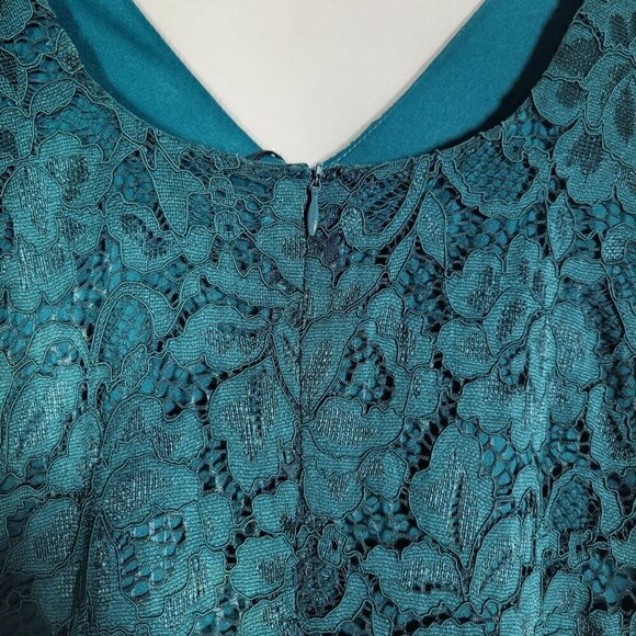 NWT Sam Edelman Women's Dark Green Asymmetrical Lace Short Sleeve Dress Size 12 - Picture 11 of 16